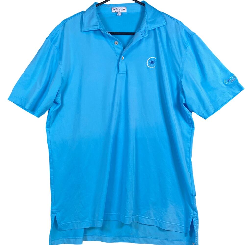 Peter Millar Mens Shirt Blue Short Sleeve Summer Crown Comfort Polo Stretch M